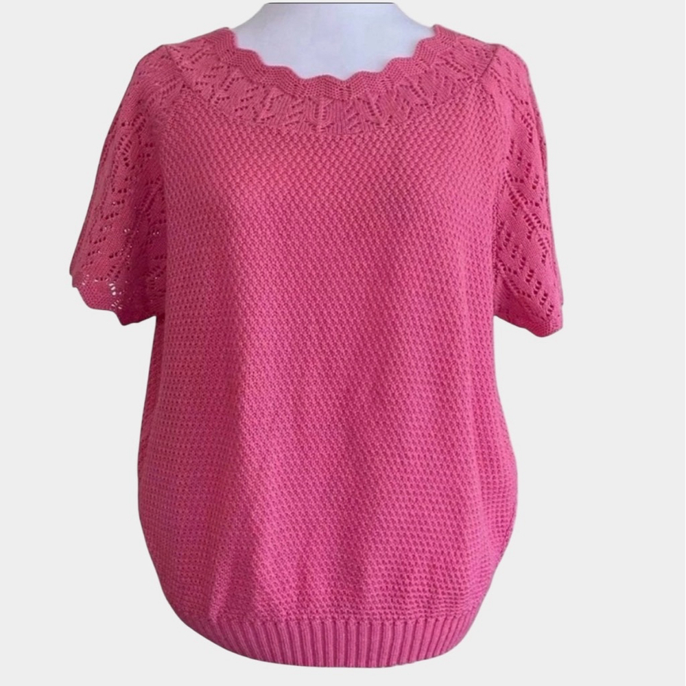 Haband Pink Pointelle Knit Sweater Large